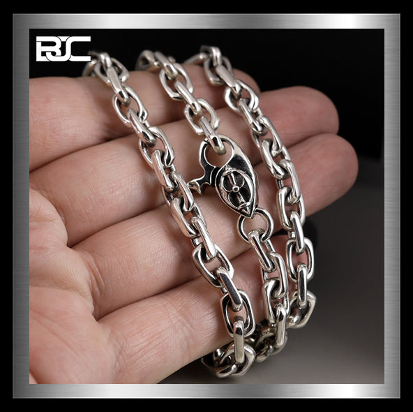 Sterling Silver Anchor Link Chain With Axe Clasp Biker Necklace 2 - Biker Jewelry Club Sinister Silver Co.