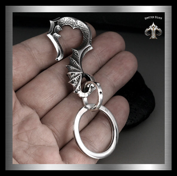 Biker Bat Wing Keychain, Keyring 925 Sterling Silver Jewelry 3 - Biker Jewelry Club Sinister Silver Co.
