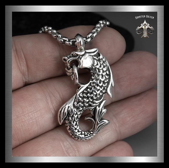 Heavy Midgard Serpent Pendant Sterling Silver 3D Norse Jewelry 2 - Biker Jewelry Club Sinister Silver Co.