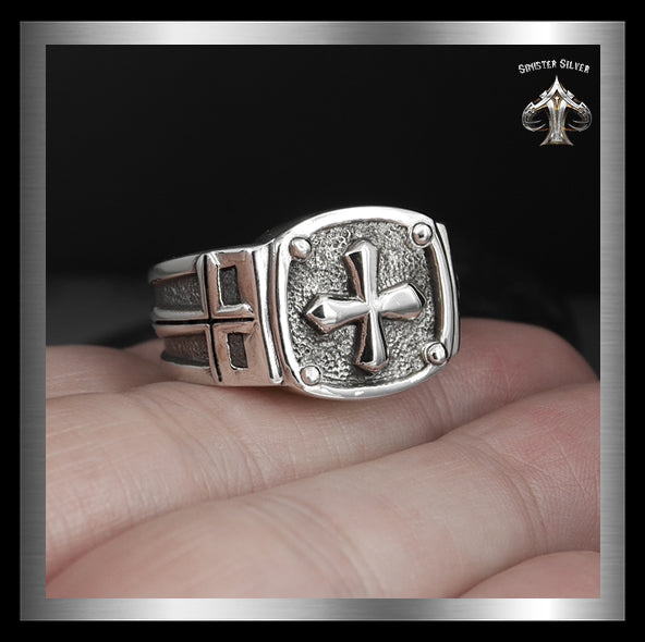 Mens Biker Ring Sterling Silver Medieval Knights Templar Cross 3 - Biker Jewelry Club Sinister Silver Co.
