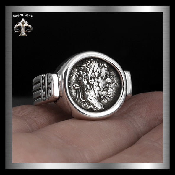 Septimius Severus Ancient Roman Coin Replica Ring In Sterling Silver 2 - Biker Jewelry Club Sinister Silver Co.