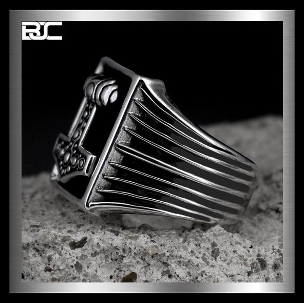 Sterling Silver Norse Thors Hammer Ring 3 - Biker Jewelry Club Sinister Silver Co.