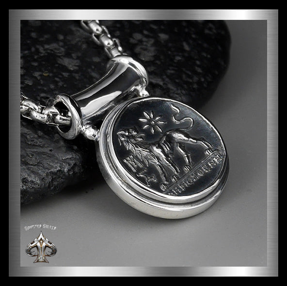 Sterling Silver Ancient Greek Lion Coin Design Pendant 2 - Biker Jewelry Club Sinister Silver Co.