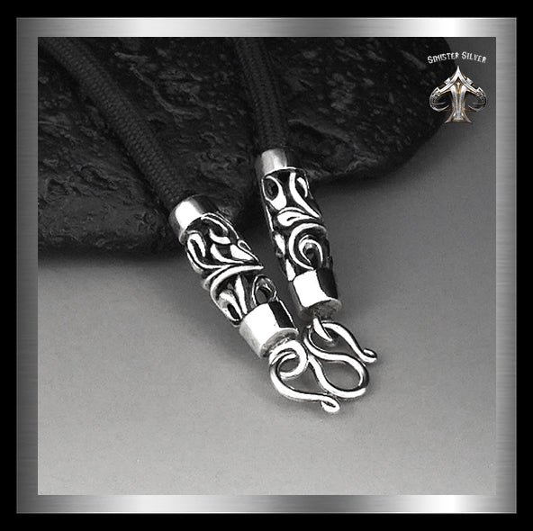 Sterling Silver Bali Design Paracord Necklace With M Hook Clasp 1 - Biker Jewelry Club Sinister Silver Co.