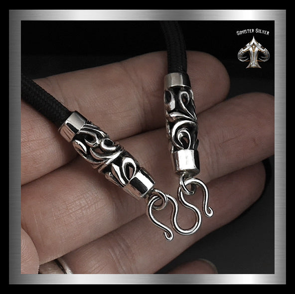Sterling Silver Bali Design Paracord Necklace With M Hook Clasp 2 - Biker Jewelry Club Sinister Silver Co.