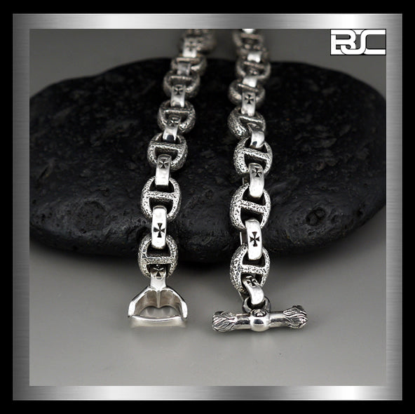 Sterling Silver Biker Necklace Anchor Chain Lion Head Clasp Iron Cross Links 1 - Biker Jewelry Club Sinister Silver Co.