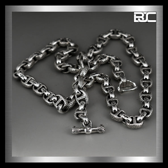 Sterling Silver Biker Necklace Anchor Chain Lion Head Clasp Iron Cross Links 2 - Biker Jewelry Club Sinister Silver Co.