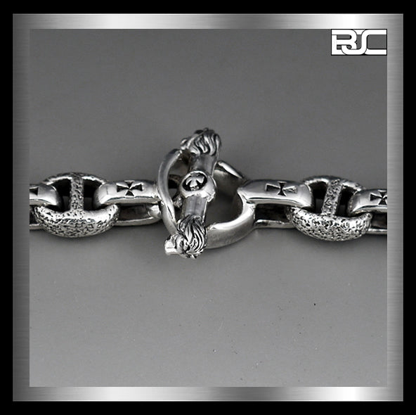 Sterling Silver Biker Necklace Anchor Chain Lion Head Clasp Iron Cross Links 3 - Biker Jewelry Club Sinister Silver Co.