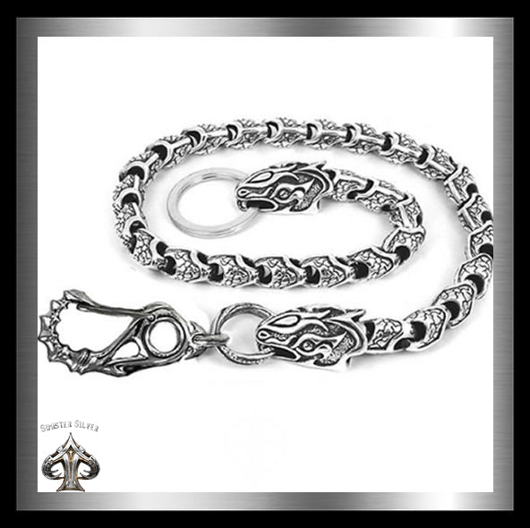 Sterling Silver Heavy Biker Wallet Chain Custom Dragons 4 - Biker Jewelry Club Sinister Silver Co.