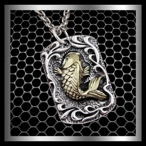 Sterling Silver Japanese Koi Carp Fish Dog Tag 1 - Biker Jewelry Club Sinister Silver Co.