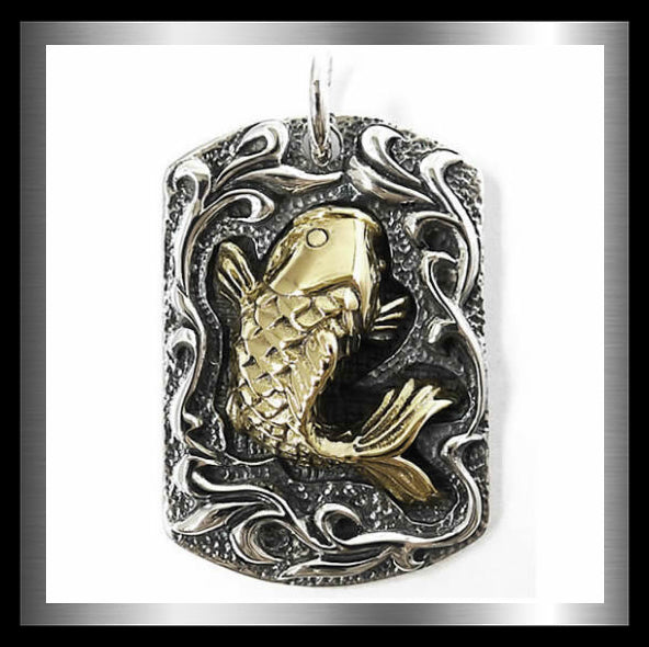 Sterling Silver Japanese Koi Carp Fish Dog Tag 2 - Biker Jewelry Club Sinister Silver Co.