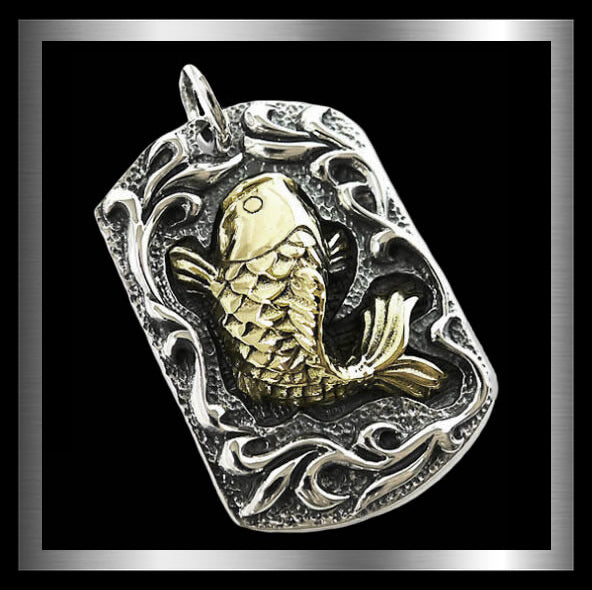 Sterling Silver Japanese Koi Carp Fish Dog Tag 3 - Biker Jewelry Club Sinister Silver Co.