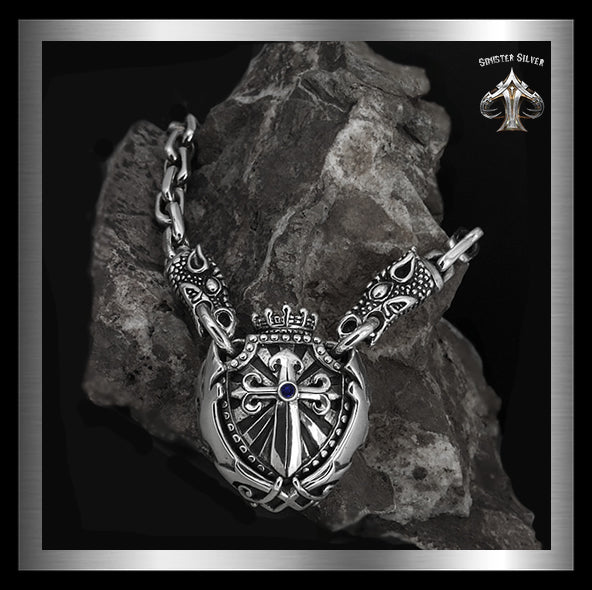 Sterling Silver Majestic Royalty Knights Crest Dragon Head Biker Necklace 4 - Biker Jewelry Club Sinister Silver Co.