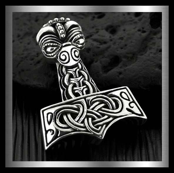 Viking Midgard Serpent Thors Hammer Norse Pendant Sterling Silver 1 - Biker Jewelry Club