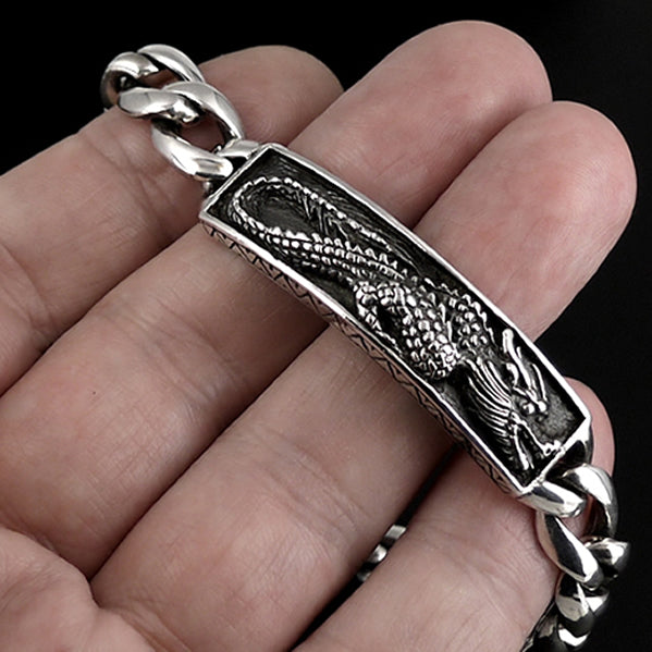 Sterling Silver Biker Bracelet Bali Dragon Chain - Sinister Silver Co.
