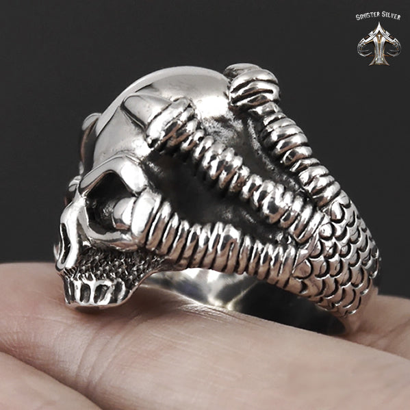 Biker Ring Eagle Claw Half Skull Sterling Silver Sizes 8 to 13 - Biker Jewelry Club Sinister Silver Co.