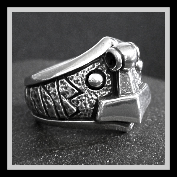 Sterling Silver Viking Thors Hammer Biker Ring 4 - Biker Jewelry Club Sinister Silver Co.