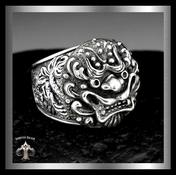 Sterling Silver Japanese Foo Lion Dragon Tiger Biker Ring 2 - By Biker Jewelry Club Sinister Silver Co.