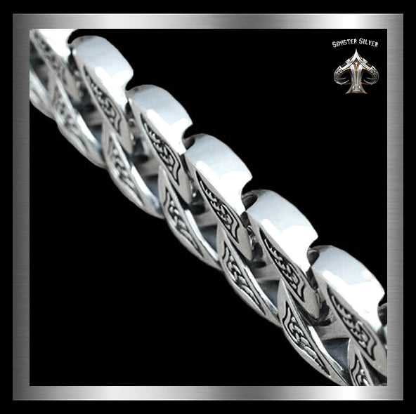 Sterling Silver Biker Bracelet Engraved Cuban Curb Link 3 - Biker Jewelry Club Sinister Silver Co.