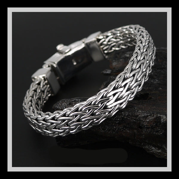 Sterling Silver Biker Bracelet Viking Norse Weave 5- Biker Jewelry Club Sinister Silver Co.