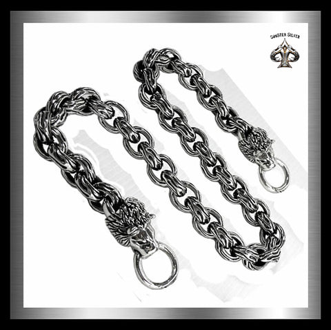 Sterling Silver Biker Lion Flame Link Wallet Chain 1 - Biker jewelry Club Sinister Silver Co.