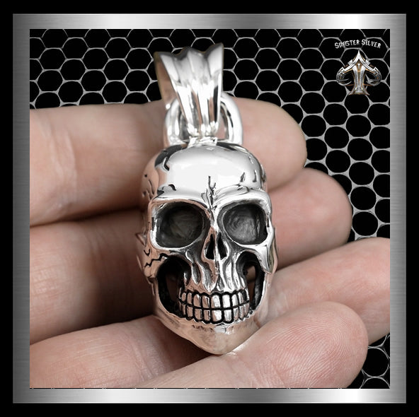 Mens Biker Skull Pendant Sterling Silver Heavy 40+ Grams 3 - Biker Jewelry Club Sinister Silver Co.