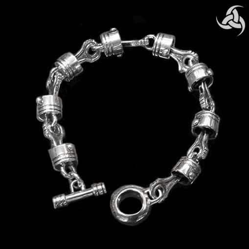 Sterling Silver Biker Bracelet Piston Link Chain 3 - Biker Jewelry Club Sinister Silver Co.