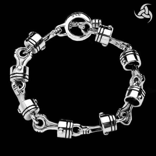 Sterling Silver Biker Bracelet Piston Link Chain 7 - Biker Jewelry Club Sinister Silver Co.
