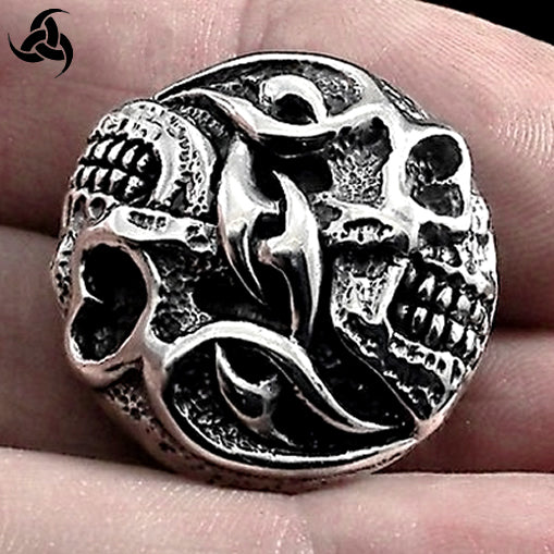 Biker Tribal Double Skull Concho Sterling Silver Screw Back 2 - Biker Jewelry Club Sinister Silver Co.