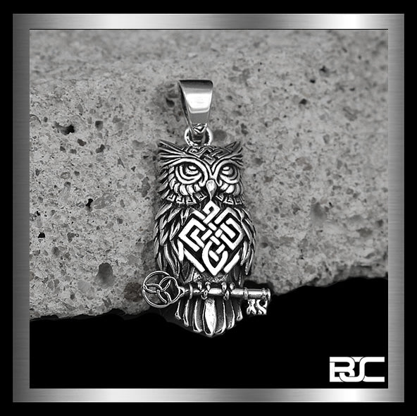 Sterling Silver Celtic Medieval Owl Trinity Key Pendant 2 - Biker Jewelry Club Sinister Silver Co.