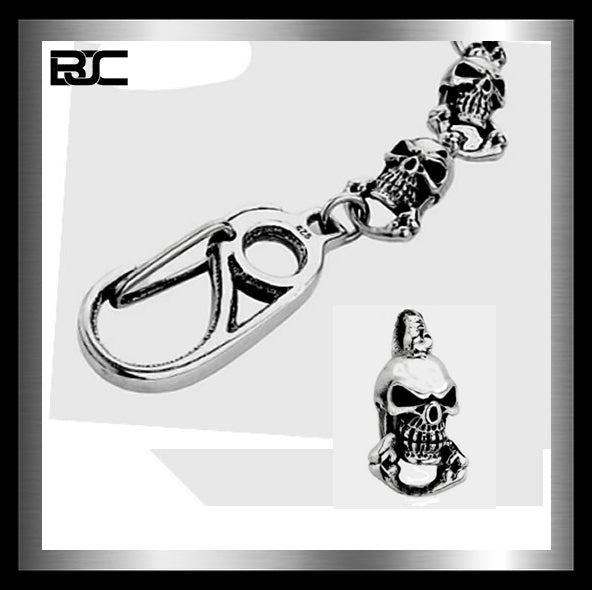 Sterling Silver Heavy Biker Bone Crusher Skull Wallet Chain