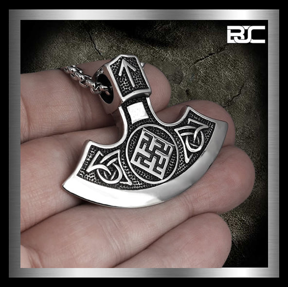 Sterling Silver Thors Rune Hammer Peruns Axe Viking Biker Pendant 2 - Biker Jewelry Club Sinister Silver Co.
