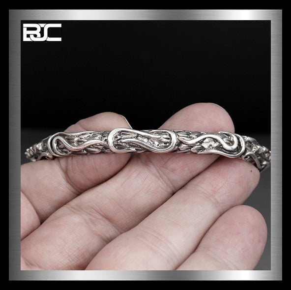Sterling Silver Viking Dragon Midgard Serpent Torc Armring Norse Cuff Bracelet 4 - Biker Jewelry Club Sinister Silver Co.