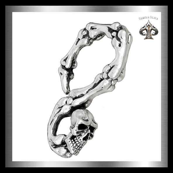 Sterling Silver Biker Skull Belt Hook Wallet Chain Connector 3 - Biker Jewelry Club Sinister Silver Co.