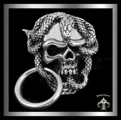 Biker Skull Snake Medusa Sterling Silver Wallet Chain Connector Concho 1 - Biker Jewelry Club Sinister Silver Co.