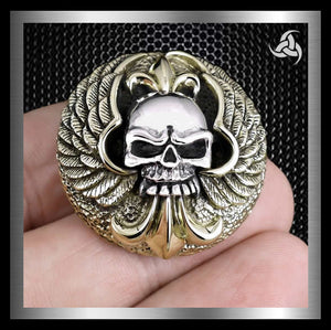 Sterling Silver Biker Skull And Wings Concho 1 - Biker Jewelry Club Sinister Silver Co.