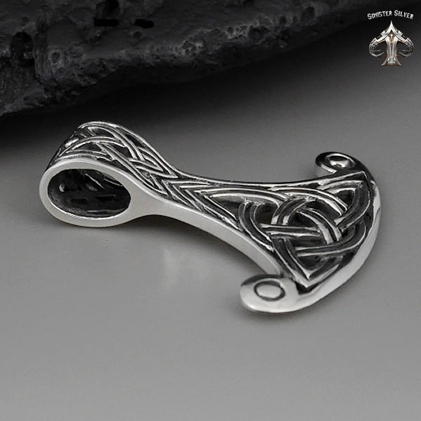 Sterling Silver Thors Hammer Viking Knotwork Pendant 3 - Biker Jewelry Club Sinister Silver Co.