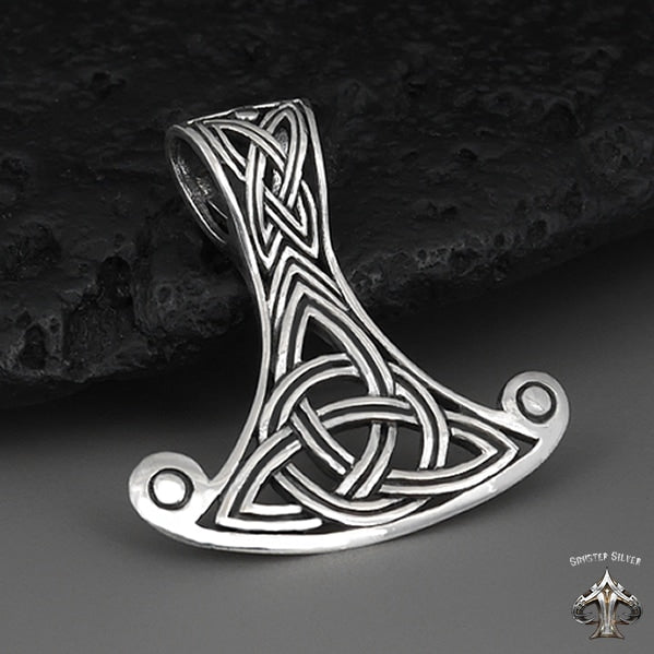Sterling Silver Thors Hammer Viking Knotwork Pendant 4 - Biker Jewelry Club  Sinister Silver Co.