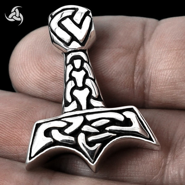 Viking Norse Valknut Thors Hammer Pendant SOLID Sterling Silver Mjollnir 4 - Biker Jewelry Club Sinister Silver Co.