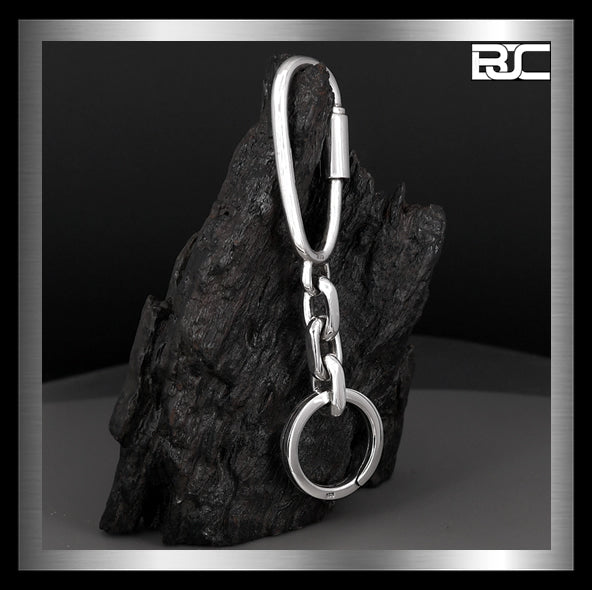 Biker Keychain Sterling Silver Anchor Chain Carabiner Design 3 - Biker Jewelry Club and Sinister Silver Co.