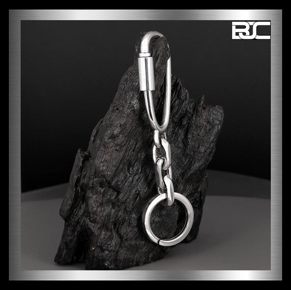 Biker Keychain Sterling Silver Anchor Chain Carabiner Design 4 - Biker Jewelry Club and Sinister Silver Co.