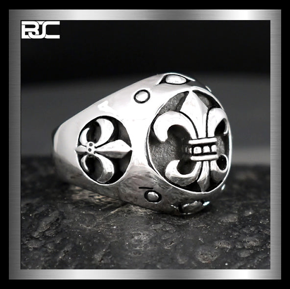 Mens Biker Comfort Fit Ring Triple Fleur De Lis Sterling Silver 1 Biker Jewelry Club and Sinister Silver Co.