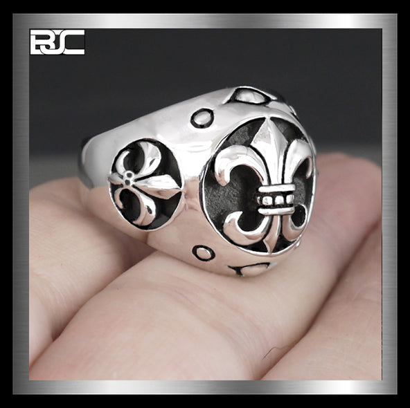 Mens Biker Comfort Fit Ring Triple Fleur De Lis Sterling Silver 2 Biker Jewelry Club and Sinister Silver Co.