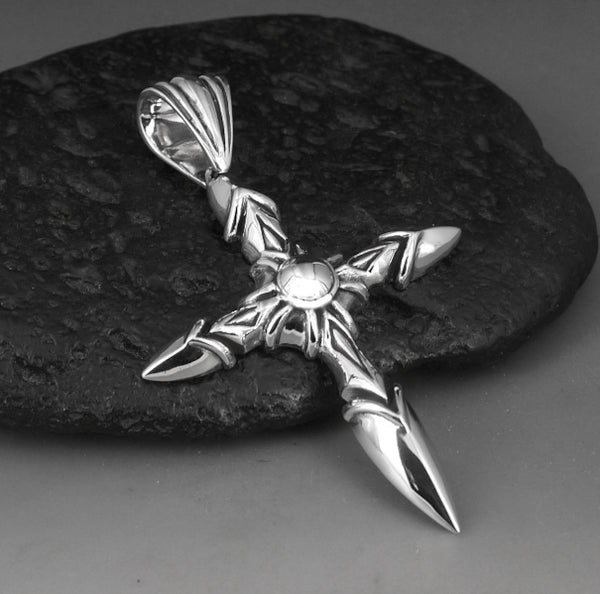 Sterling Silver Bullet Cross Pendant Biker Amulet Medallion