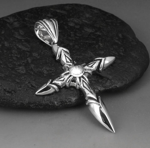 Sterling Silver Bullet Cross Pendant Biker Amulet Medallion