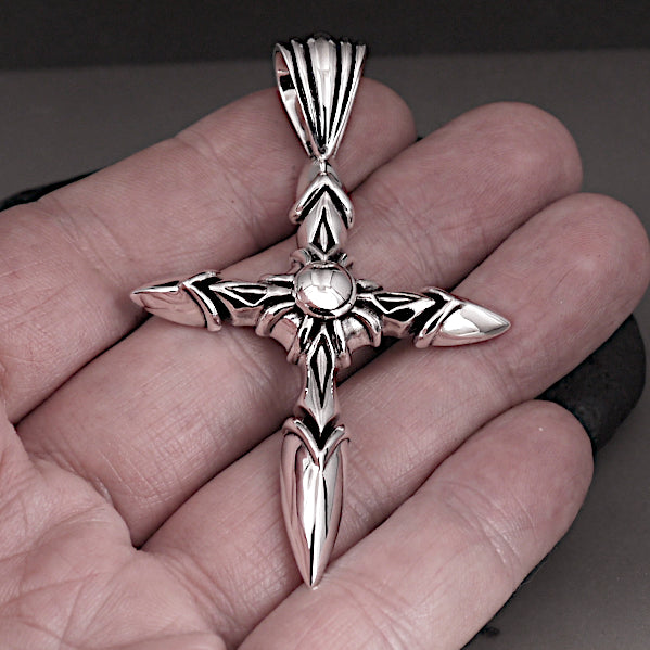 Sterling Silver Bullet Cross Pendant Biker Amulet Medallion