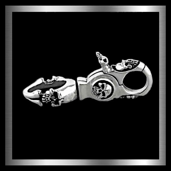 Sterling Silver Skull Gang Biker Belt Clip Wallet Connector Keychain 01 - Biker Jewelry Club Sinister Silver Co.