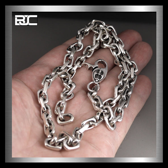 Sterling Silver Anchor Link Chain With Axe Clasp Biker Necklace 4 - Biker Jewelry Club Sinister Silver Co.