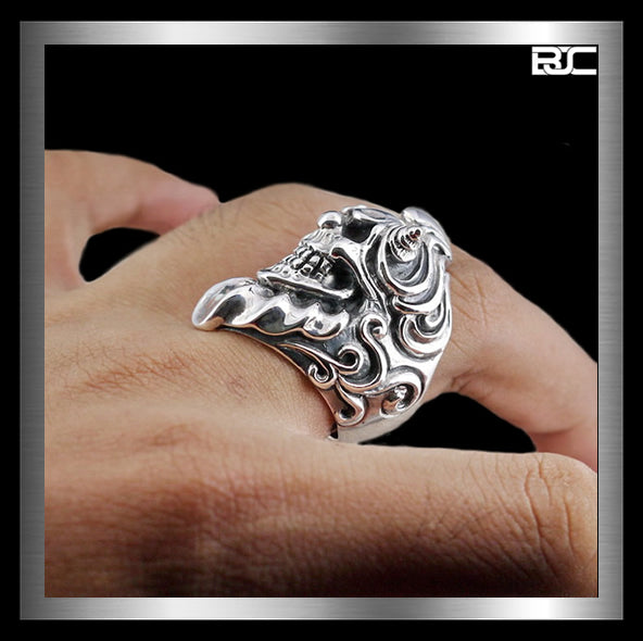 Wicked Evil Jester Ring Sterling Silver Heavy Biker Clown Skull Style 2 - Biker Jewelry Club and Sinister Silver Co.