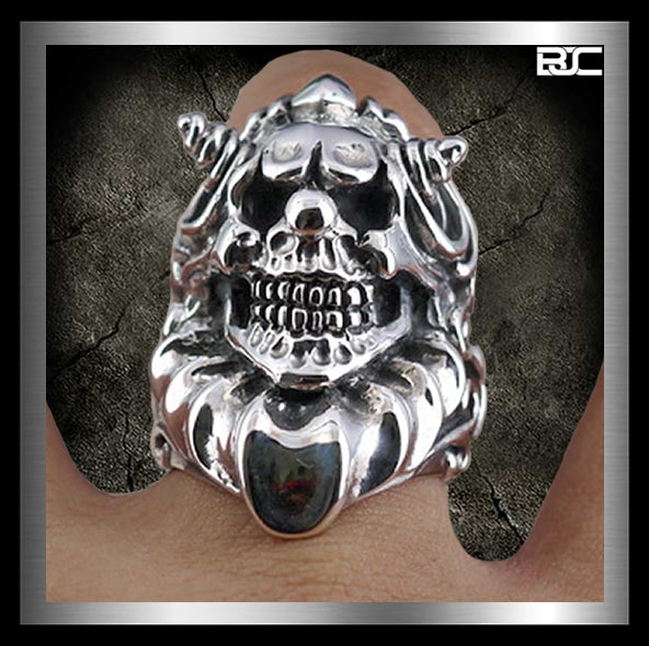 Wicked Evil Jester Ring Sterling Silver Heavy Biker Clown Skull Style 3 - Biker Jewelry Club and Sinister Silver Co.